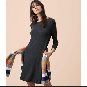 Lou & Grey: 3/4 Length Sleeve Charcoal Grey Swing Dress with Rounded Neckline